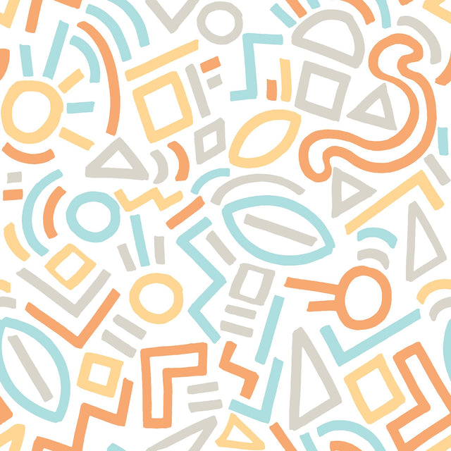 Doodle Abstract Multicolor Peel & Stick Wallpaper with Modern Geometric Graphics - NuWallpaper AES4790