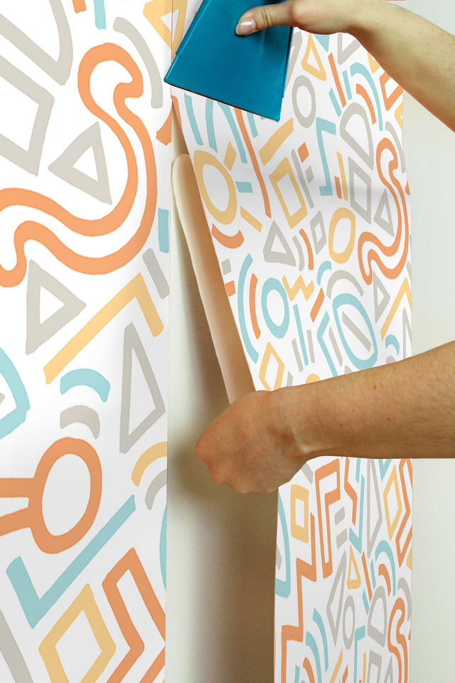 Doodle Abstract Multicolor Peel & Stick Wallpaper with Modern Geometric Graphics - NuWallpaper AES4790