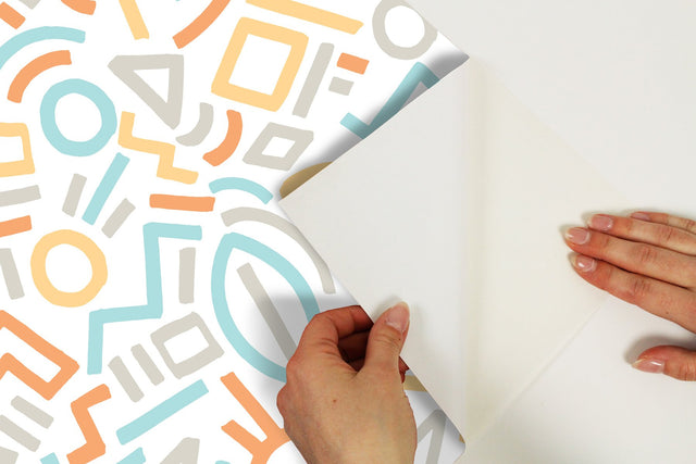 Doodle Abstract Multicolor Peel & Stick Wallpaper with Modern Geometric Graphics - NuWallpaper AES4790