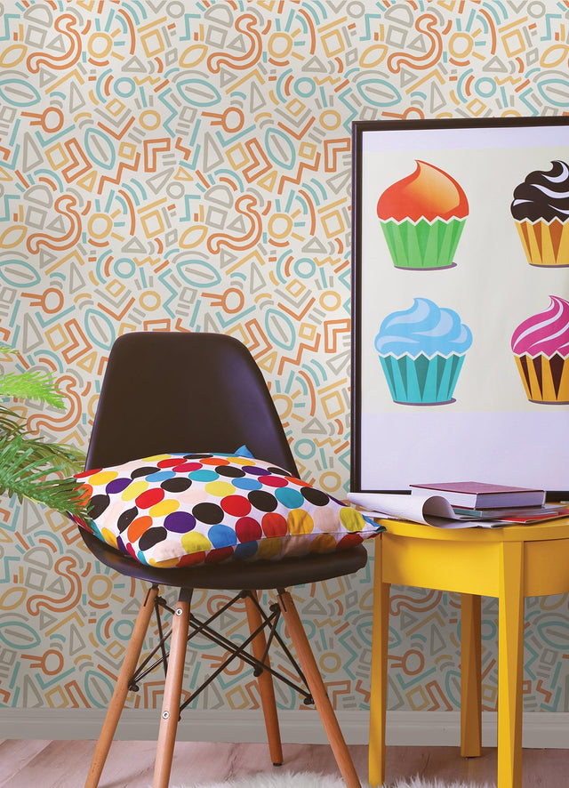 Doodle Abstract Multicolor Peel & Stick Wallpaper with Modern Geometric Graphics - NuWallpaper AES4790