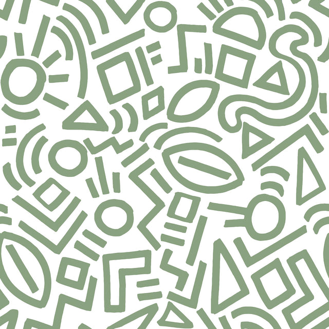 Doodle Abstract Sage Peel & Stick Wallpaper with Modern Geometric Graphics - NuWallpaper AES4791