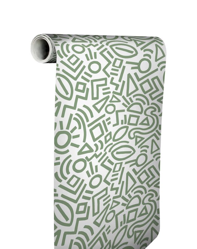 Doodle Abstract Sage Peel & Stick Wallpaper with Modern Geometric Graphics - NuWallpaper AES4791