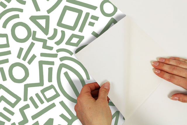 Doodle Abstract Sage Peel & Stick Wallpaper with Modern Geometric Graphics - NuWallpaper AES4791