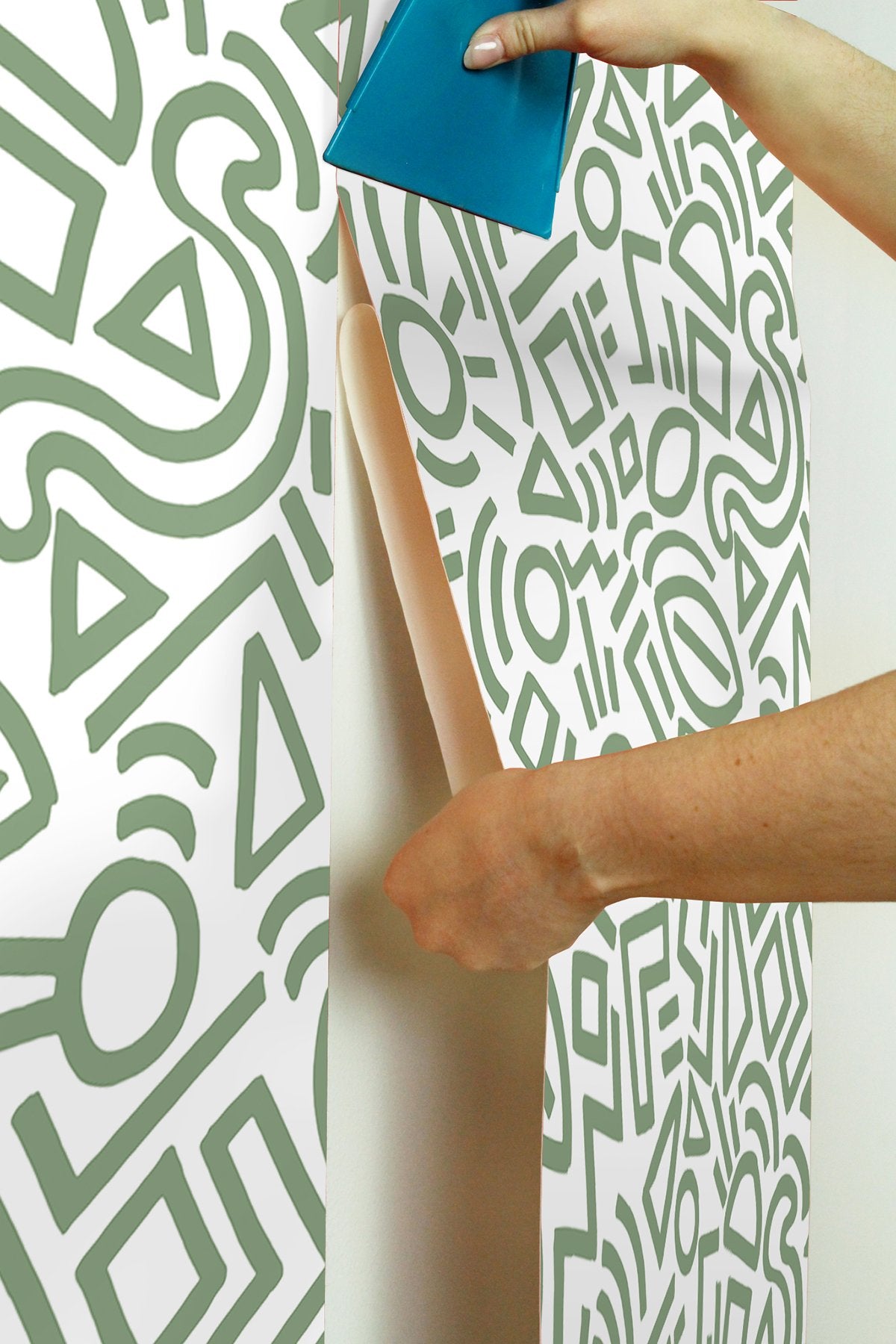 Doodle Abstract Sage Peel & Stick Wallpaper with Modern Geometric Graphics - NuWallpaper AES4791