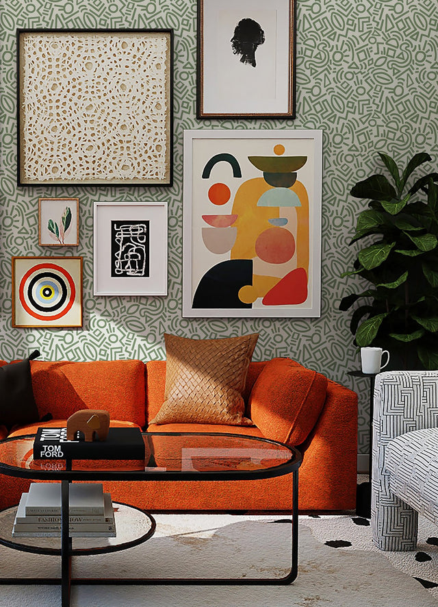 Doodle Abstract Sage Peel & Stick Wallpaper with Modern Geometric Graphics - NuWallpaper AES4791