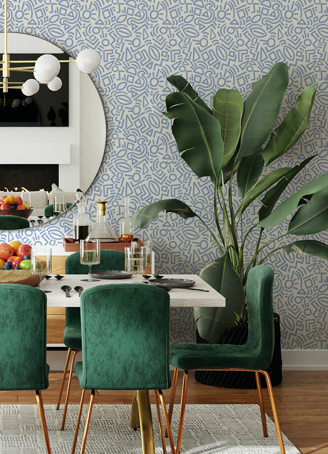 Doodle Abstract Periwinkle Peel & Stick Wallpaper with Modern Geometric Graphics - NuWallpaper AES4792