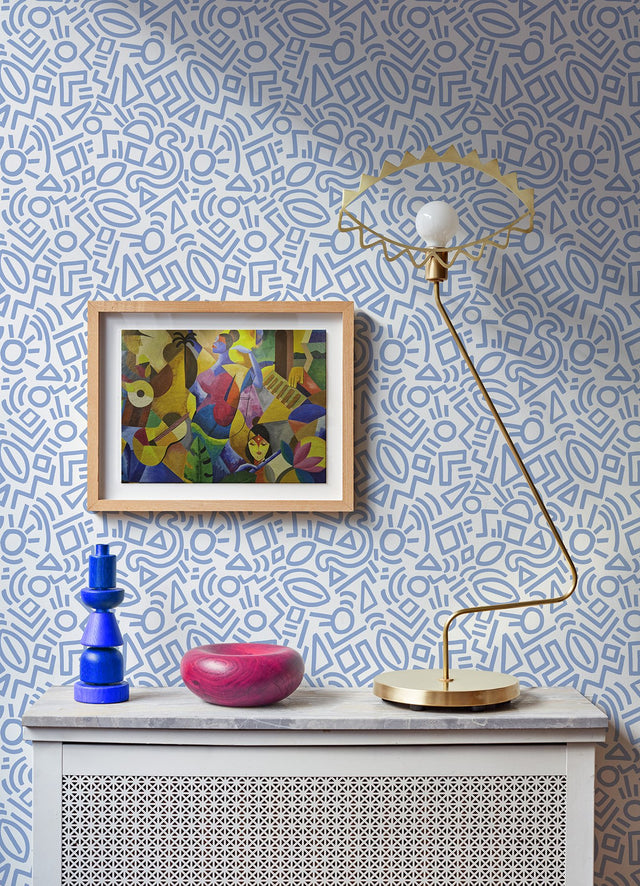 Doodle Abstract Periwinkle Peel & Stick Wallpaper with Modern Geometric Graphics - NuWallpaper AES4792