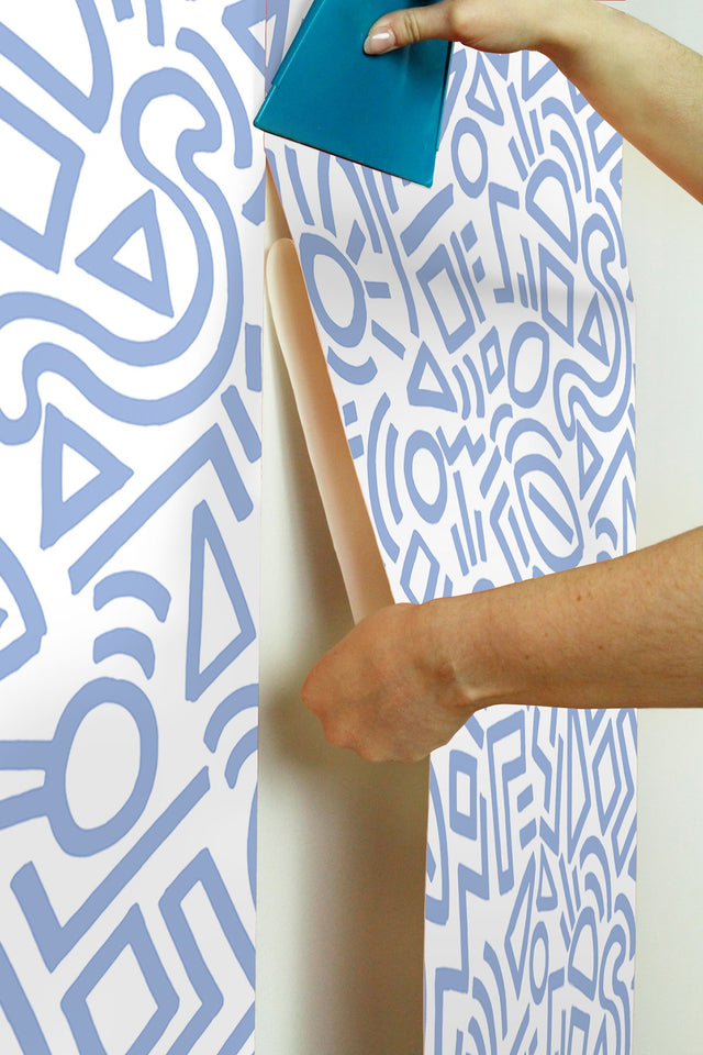 Doodle Abstract Periwinkle Peel & Stick Wallpaper with Modern Geometric Graphics - NuWallpaper AES4792