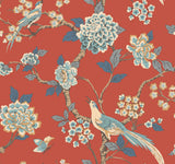 Fanciful Orange Wallpaper with Birds and Floral Jacobean Motif - York AF1902