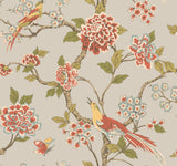 Fanciful Silver & Blue wallpaper with birds and florals – York Wallcoverings AF1905