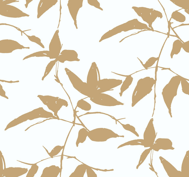 Persimmon Leaf Gold & White Wallpaper