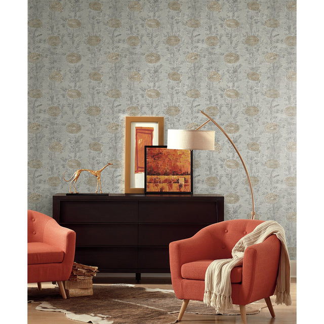 French Marigold White & Gold Wallpaper with Metallic Eclectic Floral - York AF6516