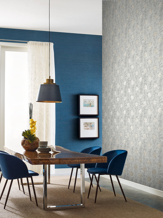 French Marigold White & Gold Wallpaper with Metallic Eclectic Floral - York AF6516