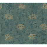 French Marigold Teal Green & Gold Wallpaper with Metallic Floral Motif, Eclectic Style - York AF6519