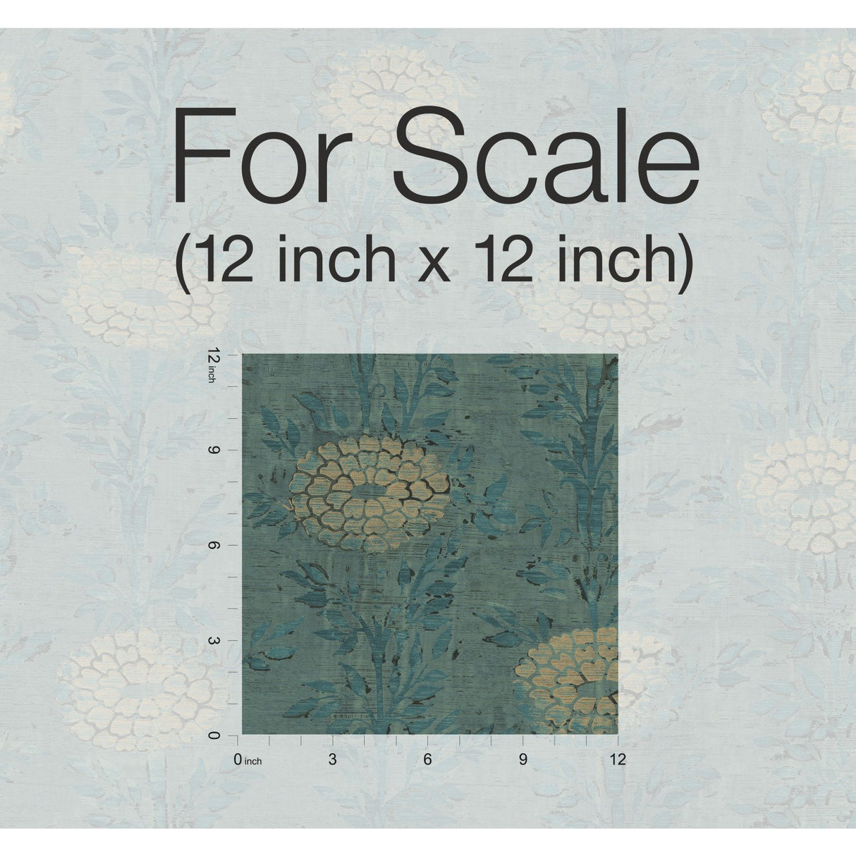 French Marigold Teal Green & Gold Wallpaper with Metallic Floral Motif, Eclectic Style - York AF6519
