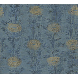 French Marigold Denim & Gold Wallpaper with Metallic Floral Motif - York AF6520