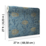 French Marigold Denim & Gold Wallpaper with Metallic Floral Motif - York AF6520
