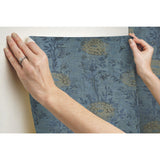 French Marigold Denim & Gold Wallpaper with Metallic Floral Motif - York AF6520