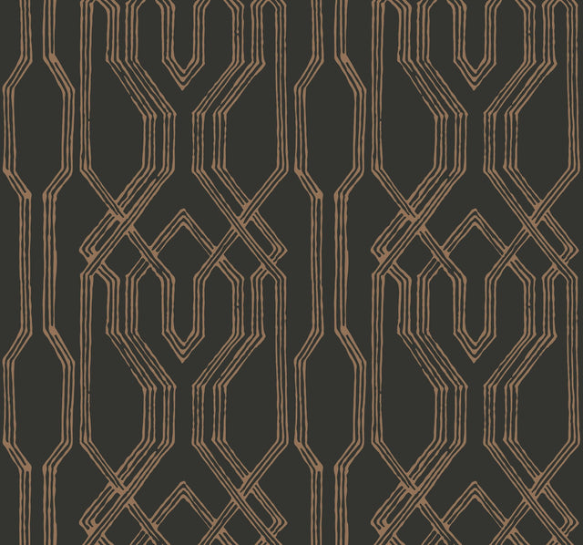 Oriental Lattice Black & Gold Wallpaper with Trellis & Lattice Pattern - York AF6562