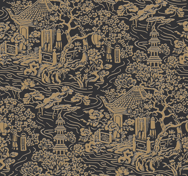 Chinoiserie Black & Gold Wallpaper