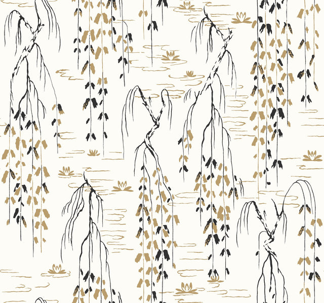 Willow Branches White & Black Wallpaper