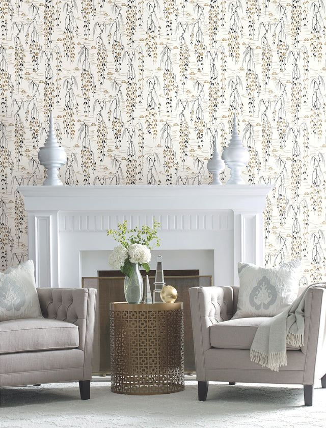 Willow Branches White & Black Wallpaper