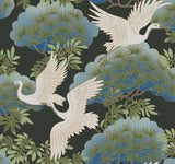 Sprig & Heron Black Wallpaper with Metallic Botanical Heron Motif - York AF6593