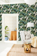Sprig & Heron Black Wallpaper with Metallic Botanical Heron Motif - York AF6593