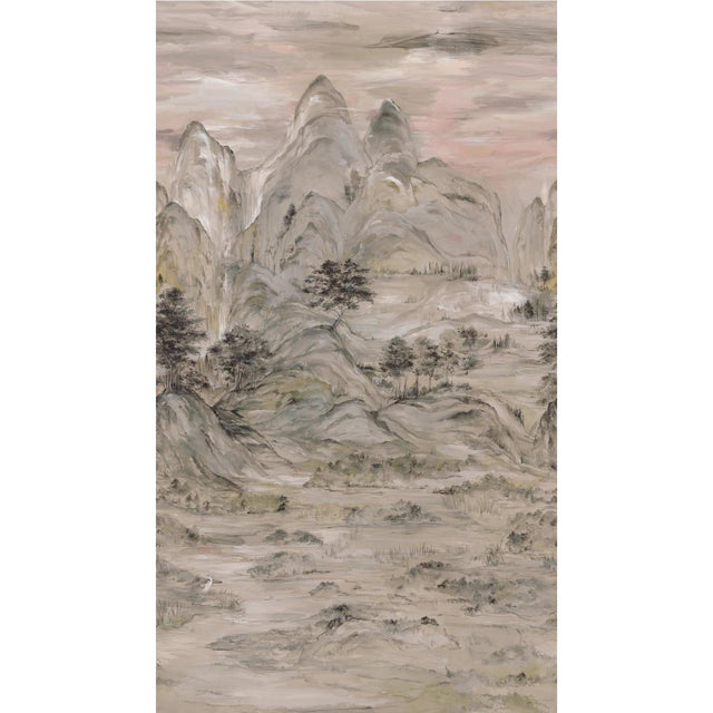 Misty Mountain Taupe Wall Mural with Traditional Landscape Pattern - York AF6597M