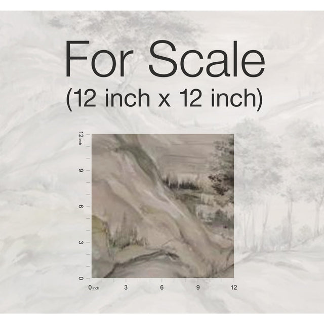 Misty Mountain Taupe Wall Mural with Traditional Landscape Pattern - York AF6597M