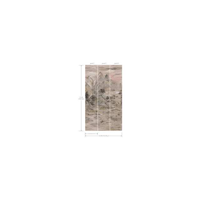 Misty Mountain Taupe Wall Mural with Traditional Landscape Pattern - York AF6597M