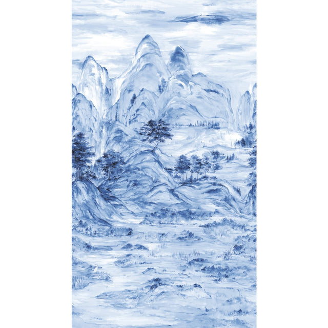 Misty Mountain Blue Wall Mural with Hand-Painted Landscape Scene - York AF6598M