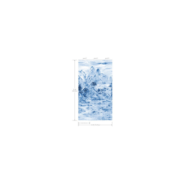 Misty Mountain Blue Wall Mural with Hand-Painted Landscape Scene - York AF6598M