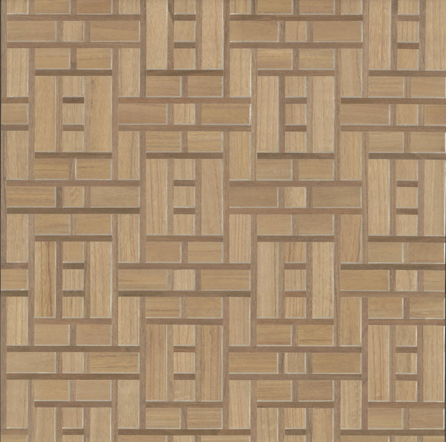 Teahouse Panel Brown Wallpaper with Wood Veneer Motif - York AF6603