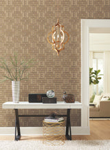 Teahouse Panel Brown Wallpaper with Wood Veneer Motif - York AF6603