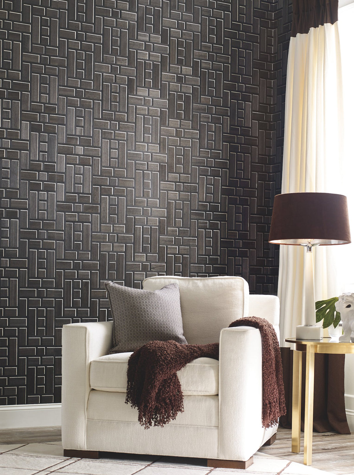 Teahouse Panel Black Geometric Non Woven Wallpaper - York AF6605