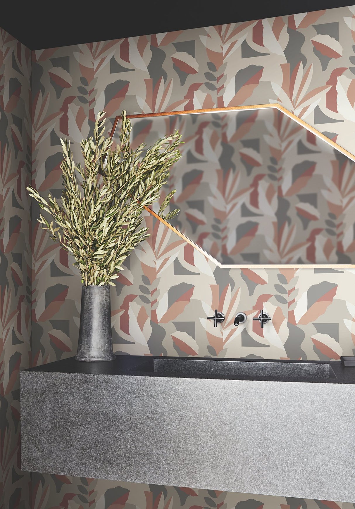 Papier Colle Brick Wallpaper with Abstract Botanical Motif - York AG2001