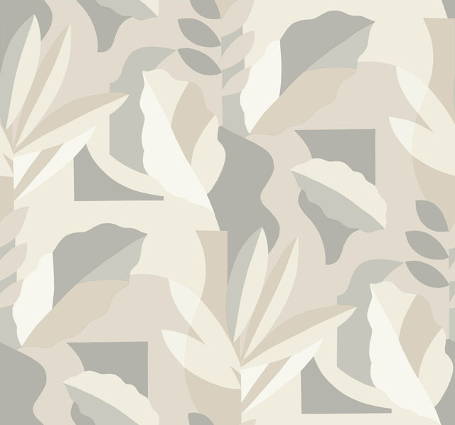 Papier Colle Neutral Wallpaper with Abstract Botanical Non Woven Design - York AG2002