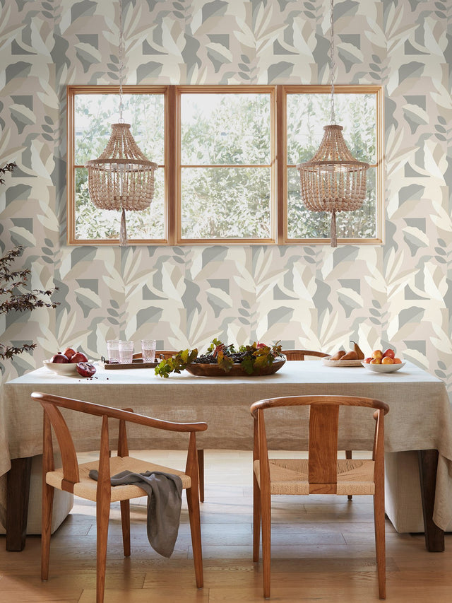 Papier Colle Neutral Wallpaper with Abstract Botanical Non Woven Design - York AG2002