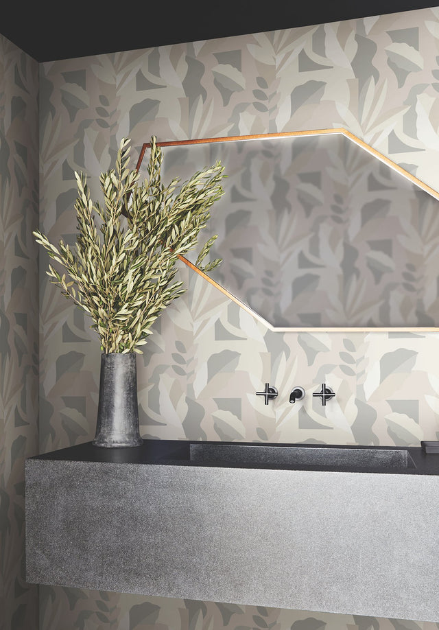 Papier Colle Neutral Wallpaper with Abstract Botanical Non Woven Design - York AG2002