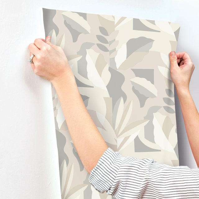 Papier Colle Neutral Wallpaper with Abstract Botanical Non Woven Design - York AG2002