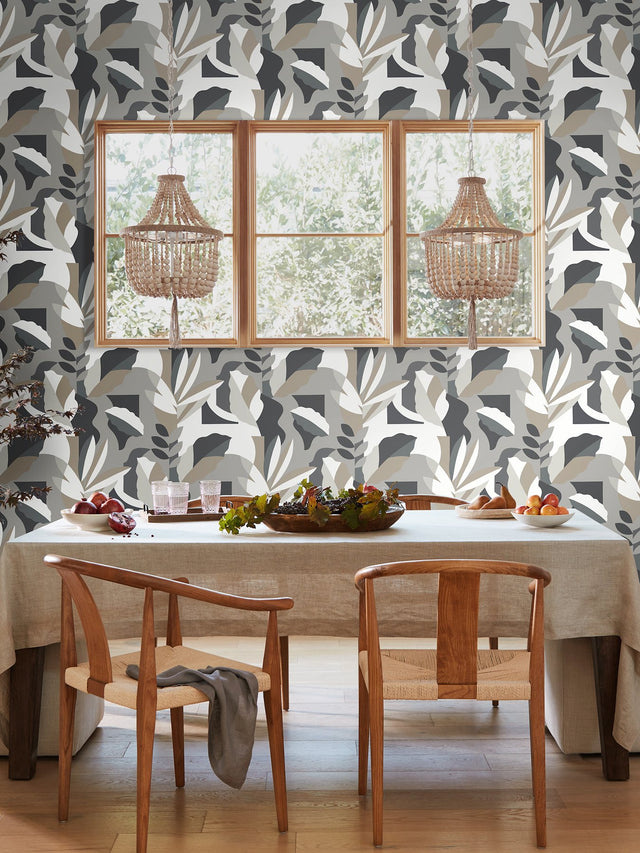 Papier Colle Black & White Wallpaper with Botanical Abstract Motif - York AG2003