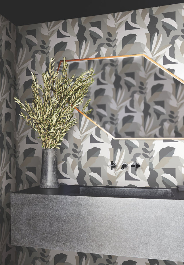 Papier Colle Black & White Wallpaper with Botanical Abstract Motif - York AG2003
