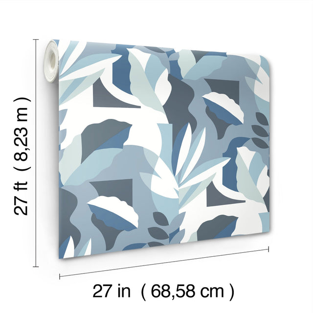 Papier Colle Blue Wallpaper with Botanical Bohemian Pattern - York AG2004