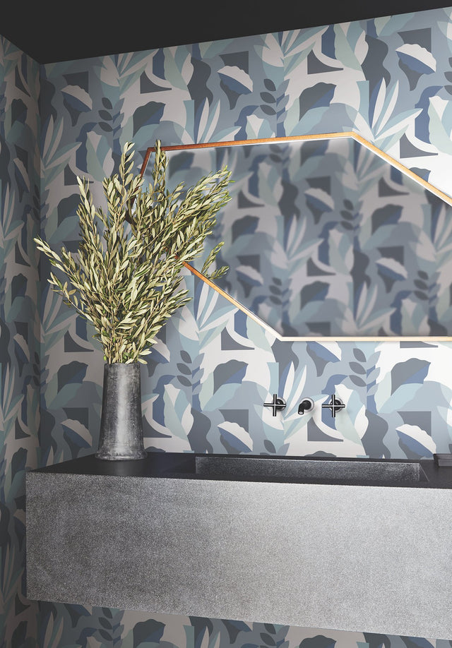Papier Colle Blue Wallpaper with Botanical Bohemian Pattern - York AG2004