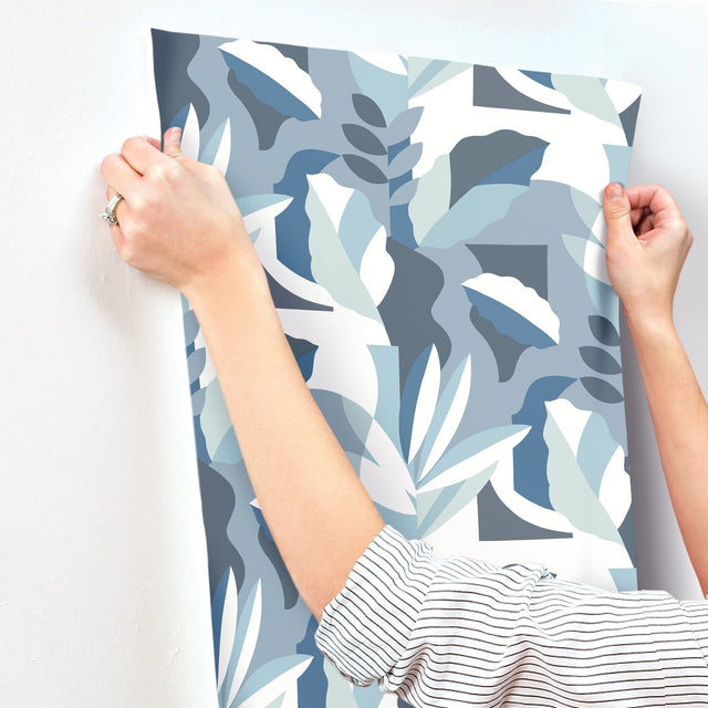 Papier Colle Blue Wallpaper with Botanical Bohemian Pattern - York AG2004