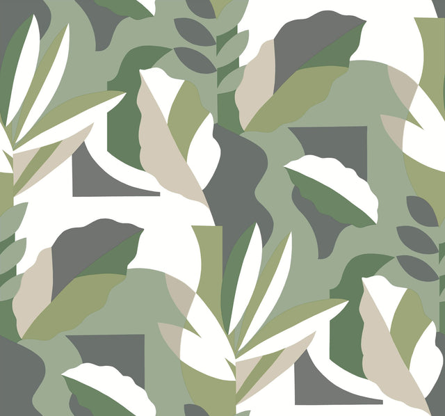 Papier Colle Green Wallpaper with Botanical Bohemian Motif - York AG2005
