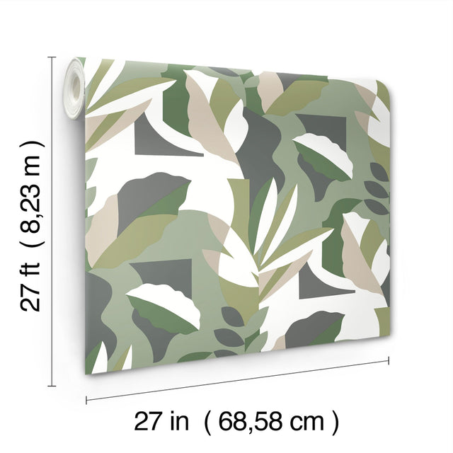 Papier Colle Green Wallpaper with Botanical Bohemian Motif - York AG2005