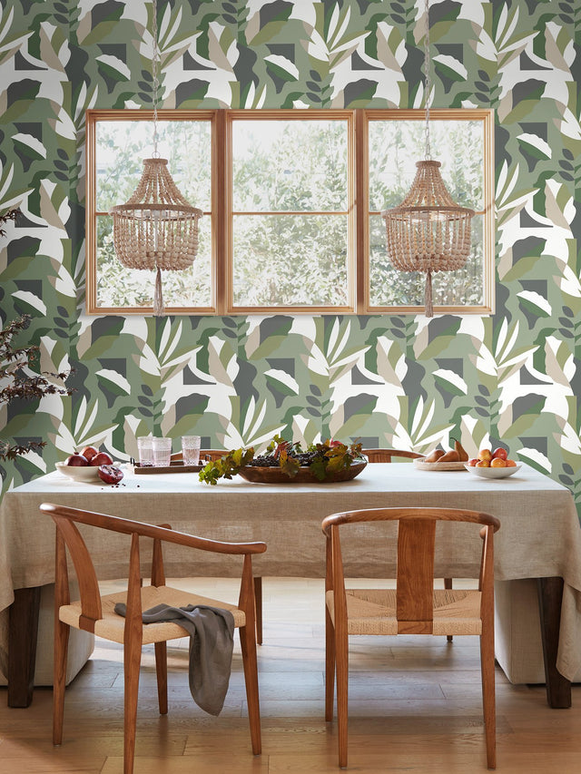 Papier Colle Green Wallpaper with Botanical Bohemian Motif - York AG2005