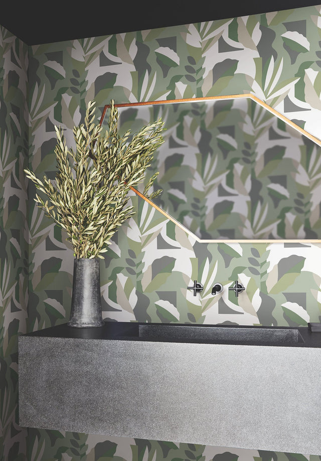 Papier Colle Green Wallpaper with Botanical Bohemian Motif - York AG2005